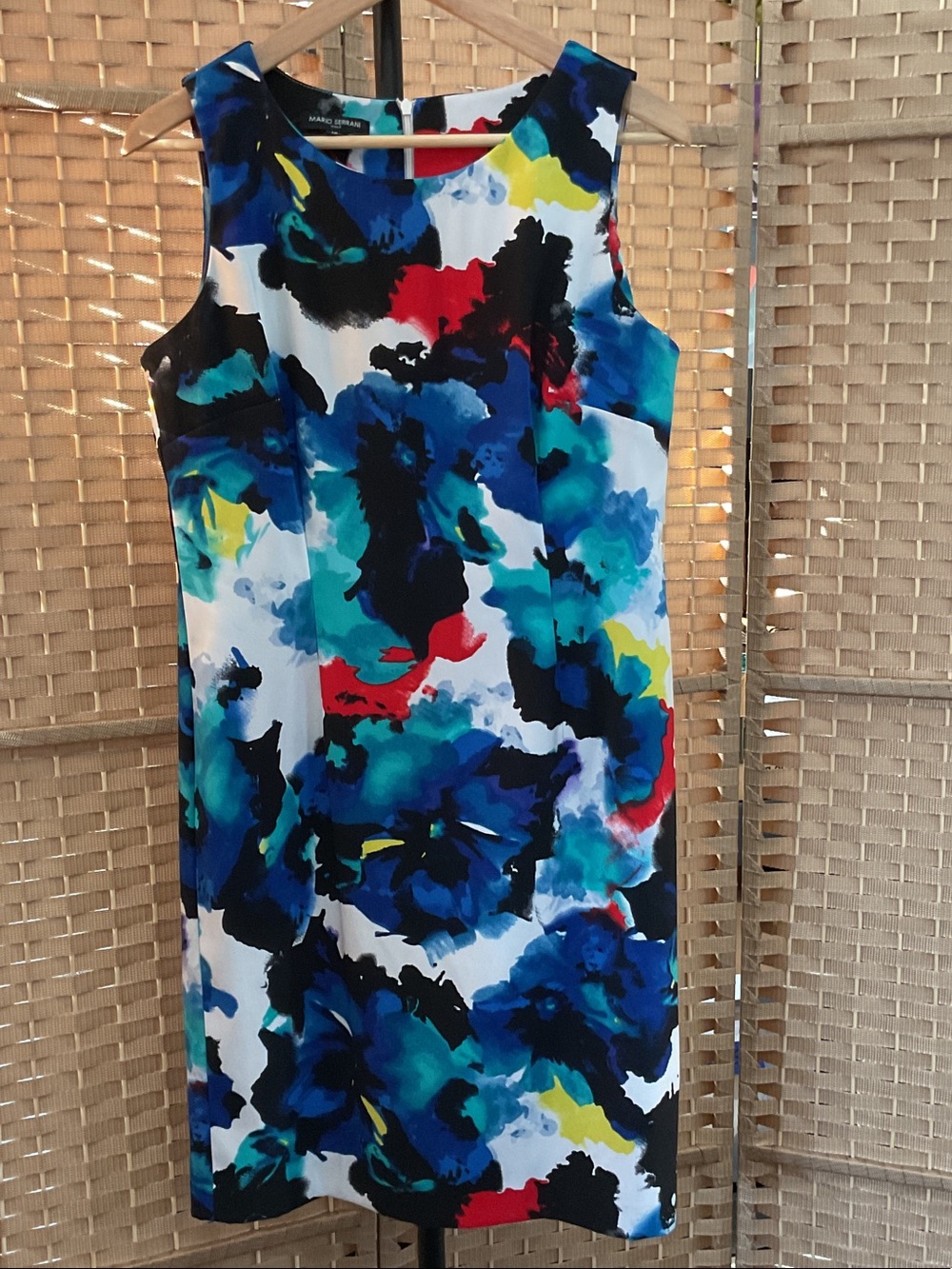 Mario Serrani Blue Multi Abstract Floral Midi Dress